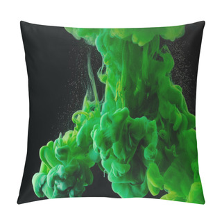 Personality  Close-up View Of Green Abstract Paint Explosion On Black Background      Pillow Covers
