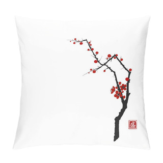 Personality  Sakura Cherry Tree Blossom On White Background. Traditional Oriental Ink Painting Sumi-e, U-sin, Go-hua. Hieroglyph - Blossom Pillow Covers