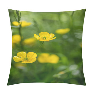Personality  Close Up Image Of Vibrant Buttercups In Wildflower Meadow Landsc Pillow Covers
