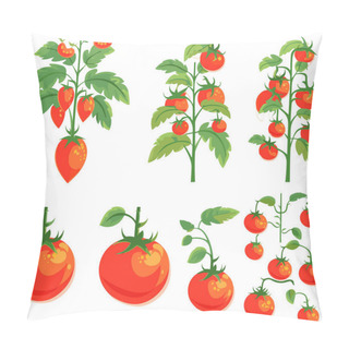 Personality  Set Of Ripe Red Tomatoes Plants With Leaves, Vector Illustration. Pillow Covers