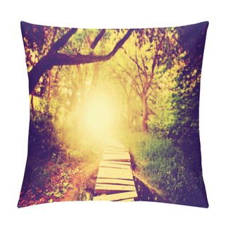 Personality  Magical Bridge In Green Lush Forest Pillow Covers