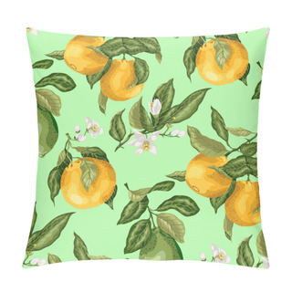 Personality  SEamless Pattern Summer Citrus Fruit Branches Of Lime And Orange Tree With Flowers In Vector Graphic Illustration In Bright Colors Pillow Covers