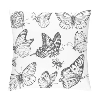 Personality  Hand Drawn Set Of Butterflies And Bees. Pillow Covers