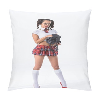 Personality  Young Sexy Schoolgirl With Backpack Isolated On White Pillow Covers