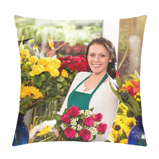 Personality  Cheerful Female Florist Bouquet Roses Flower Shop Pillow Covers