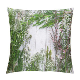 Personality  Autumn Composition Of Leaves, Flowers And Berries On Wooden Back Pillow Covers