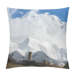 Personality  Church Of Lamaria And The Peak Of Mount Shkhara In The Village O Pillow Covers