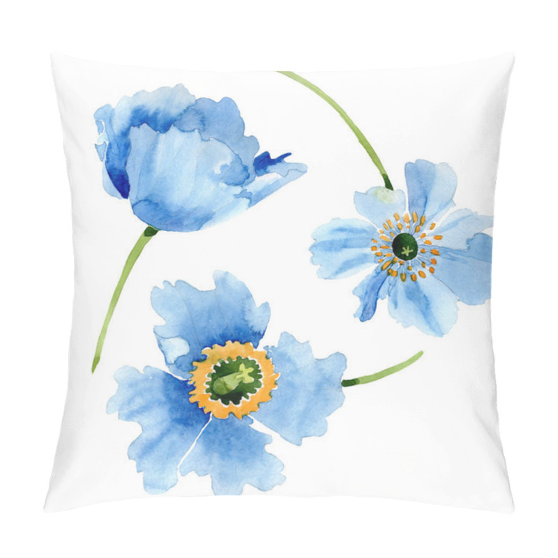 Personality  Beautiful blue poppy flowers isolated on white. Watercolor background illustration. Watercolour drawing fashion aquarelle isolated poppy flowers illustration element. pillow covers