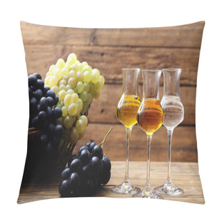 Personality  Glasses Of Grappa On Rustic Table Background Pillow Covers