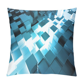 Personality  Glowing Black And Blue Abstract Squares Background Pattern 3D Rendering Pillow Covers