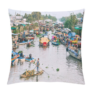 Personality  Nga Nam Floating Market In Mekong Delta, Vietnam  Pillow Covers