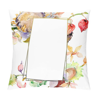 Personality  Bouquet Of Autumn Forest Fruits. Wild Spring Leaf Isolated. Watercolor Background Illustration Set. Watercolour Drawing Fashion Aquarelle Isolated. Frame Border Crystal Ornament Square. Pillow Covers