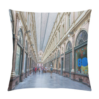 Personality  BRUSSELS, BELGIUM - JUNE 16, 2014: Royal Galeries Of St. Hubert. The Galleries Was Opened In Year 1846. Pillow Covers