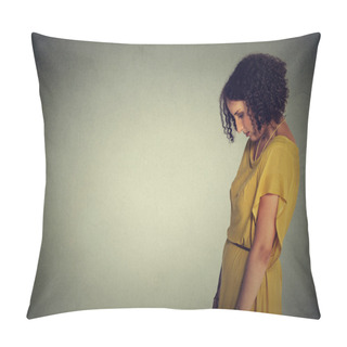Personality  Side Profile Sad Lonely Young Woman Looking Down Pillow Covers
