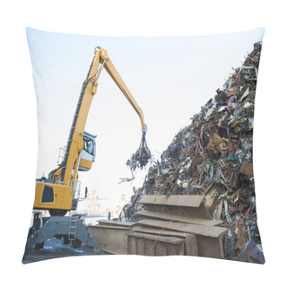 Personality  Large Tracked Excavator Working A Steel Pile At A Metal Recycle  Pillow Covers