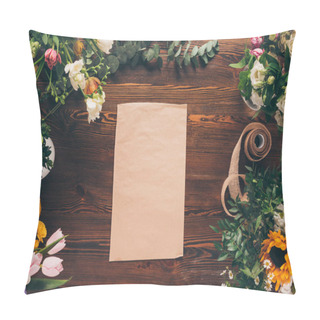 Personality  Top View Of Empty Sheet Of Paper On Florist Table Pillow Covers