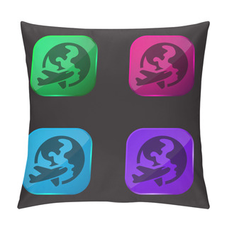 Personality  Airplane Around Earth Four Color Glass Button Icon Pillow Covers