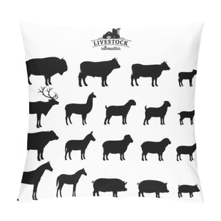 Personality  Vector Livestock Silhouettes Isolated On White Pillow Covers