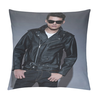 Personality  Macho Retro Rock And Roll Fifties Fashion Man With Dark Grease H Pillow Covers