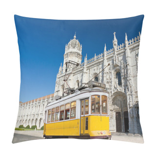 Personality  Yellow Tram Of Lisbon At Jeronimos Monastery, Portugal Pillow Covers