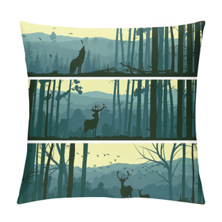 Personality  Horizontal Banners Of Wild Animals In Hills Wood. Pillow Covers