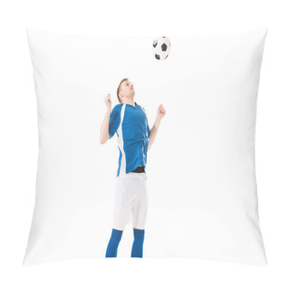 Personality  Athletic Young Soccer Player Hitting Ball With Chest Isolated On White Pillow Covers