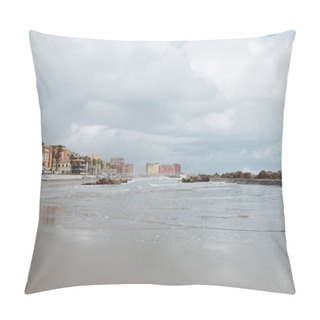 Personality  Row Of Buildings Over Coastline On Cloudy Day, Anzio, Italy Pillow Covers