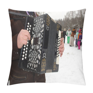 Personality  The Musician Plays Accordion In Winter Weather On The Feast Of Carnival.                                Pillow Covers