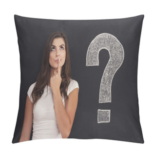 Personality  Woman With Question Mark On Blackboard Pillow Covers