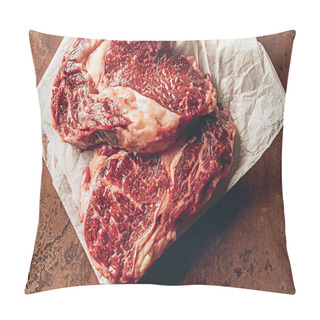 Personality  Elevated View Of Two Uncooked Steaks On Baking Paper In Kitchen Pillow Covers