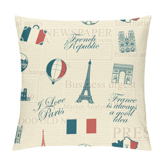 Personality  Seamless Background On Theme Of France And Paris Pillow Covers