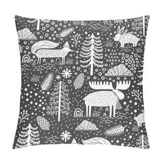 Personality  Seamless Pattern Nature Forest Wildlife Canada.Season Winter Park.Vector Illustration. Pillow Covers