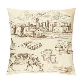 Personality  Village Houses Sketch With Food Pillow Covers