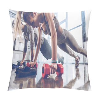 Personality  Sporty People Exercising In Gym  Pillow Covers