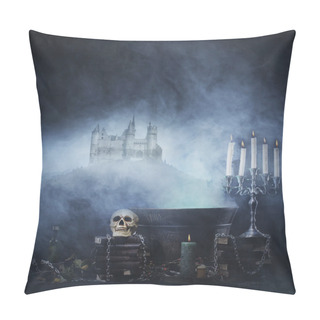 Personality  Halloween Background With Ancient Castle Pillow Covers