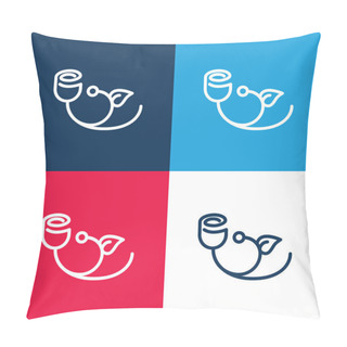 Personality  Bell Flower With Leaf Outline Blue And Red Four Color Minimal Icon Set Pillow Covers
