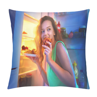 Personality   Girl Taking Food From Refrigerator At Night Pillow Covers