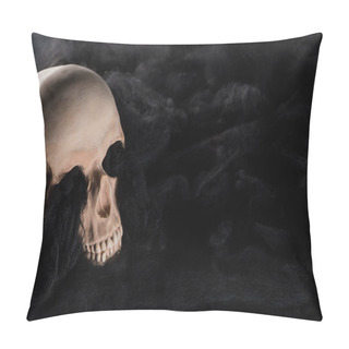 Personality  Spooky Human Skull With Black Dark Clouds And Copy Space, Halloween Decoration Pillow Covers