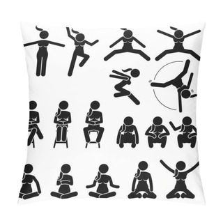 Personality  Basic Woman Jump And Sit Actions And Positions. Pillow Covers