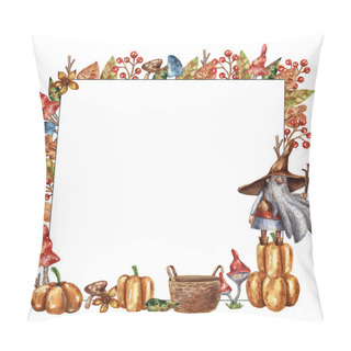 Personality  Watercolor Autumn Frame With Cartoon Berries, Pumpkins, Leaves, And Cute Woodsman Pillow Covers