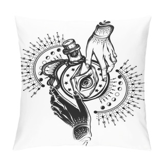 Personality  Vector Illustration, Magic Crystals In Bottle, Spirituality And Occultism, Handmade, Tattoo, Print On T-shirt Pillow Covers
