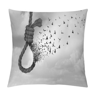 Personality  Psychology Of Suicide And Suicidal Severe Depression Therapy As A Mental Illness Health Concept As A Noose Transforming To Hope As A Surreal Idea Of Psychiatry In A 3D Illustration Style. Pillow Covers
