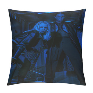 Personality  A Couple Standing Side By Side At A Rave-party Or Nightclub Pillow Covers