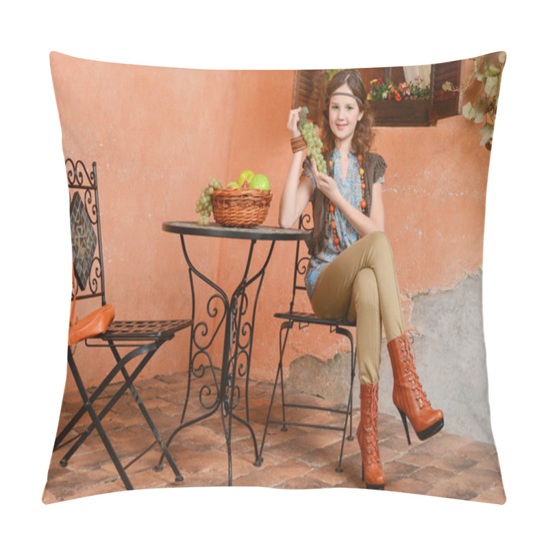 Personality  Young Girl With Basket Of Fruits Pillow Covers