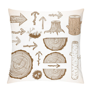 Personality  Sketches Of Wood Cuts, Logs, Stumps Pillow Covers
