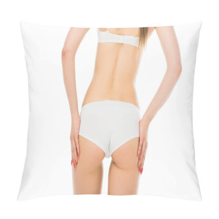 Personality  Back View Of Sexy Young Woman In Panties Posing With Hands On Hips Isolated On White Pillow Covers
