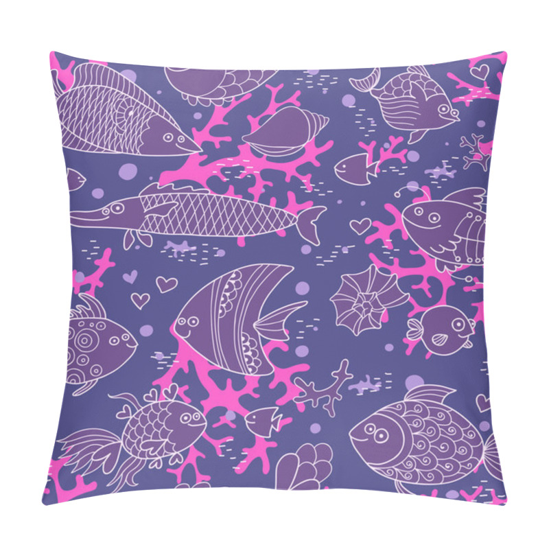 Personality  Background of underwater world. Seamless pattern with cute fish, shells, corals. pillow covers
