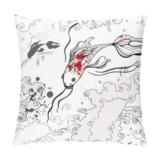 Personality  Koi Fishes. Sea Background. Hand Drawn Pillow Covers
