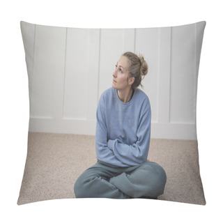 Personality  Woman Deep In Thought Struggle With Depression While Attempting To Meditate Or Pray In Her Home. Abstract Photo Of A Woman Contemplating Life`s Challenges Pillow Covers