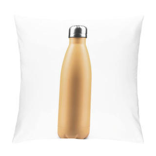 Personality  Close-up Of Reusable Steel Thermo Water Bottle Isolated On White Background. Fortuna Gold Of Color, 2021 Trend. Pillow Covers